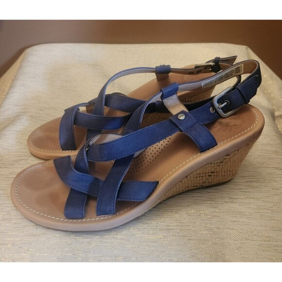 UGG Gaiana Espadrilles Wedge Strappy Leather Sandals Blue Size 9 F30012L - Picture 1 of 6